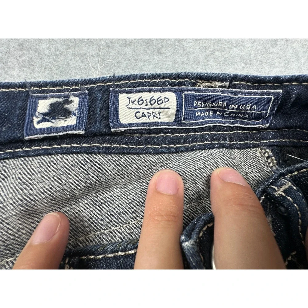 Miss Me Girls Dark Wash Denim Capri Jeans Rhinestone Lace JK6166P Size 10/12